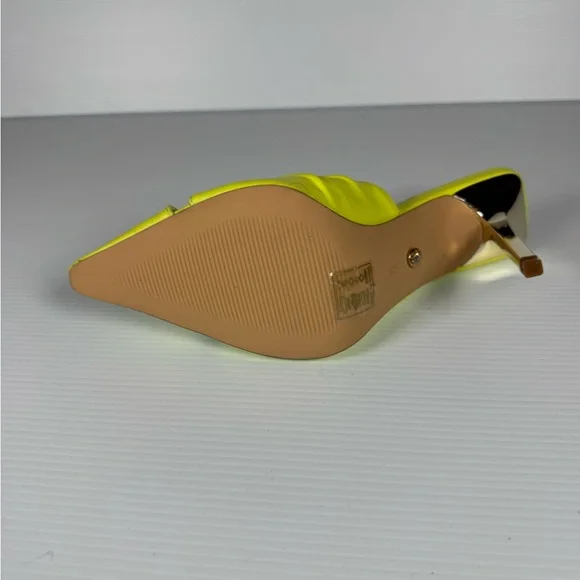 Azalea Wang Otzara Neon Yellow Stiletto Mule Heels Size 6 Statement Pointed Toe - Picture 5 of 6